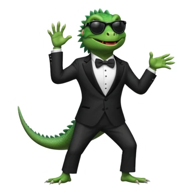 capitalist iguana banker in tuxedo and black sunglasses dancing sticker