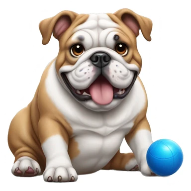 English bulldog playing with blue ball sticker