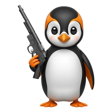 A penguin with a gun in the style of iPhone emoji sticker