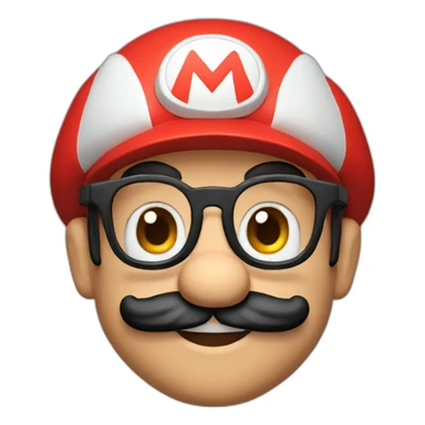 Super Mario in red cap with glasses and black beard sticker