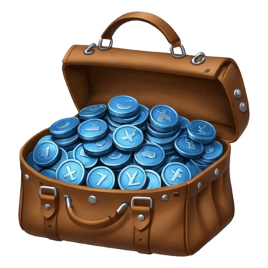 blue coins inside a brown leather bag  sticker
