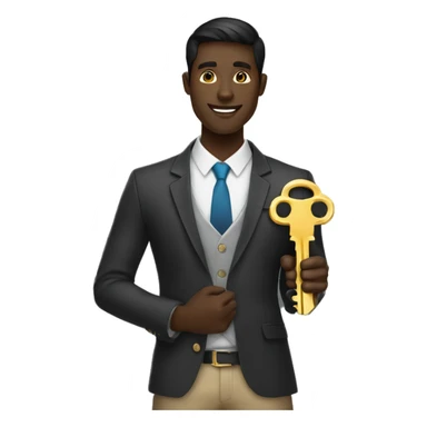 male dark skin realtor holding a big golden key whitout showing his face sticker