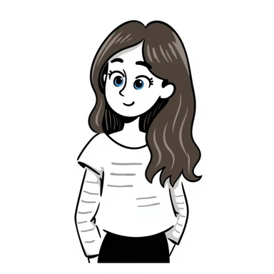 Icon of a beautiful girl with long brown hair, blue eyes, and a nice hairstyle, wearing a nice top that shows her collarbones sticker