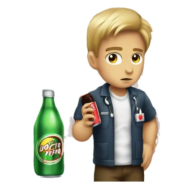 A picture of an angry boy drinking the soda “Doctor pepper” sticker