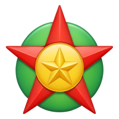 Red background with a green bonded cricle in the middle that inside the green bonded circle is yellow and inside the yellow there is a red star that its edges touches the green bonded circle  sticker