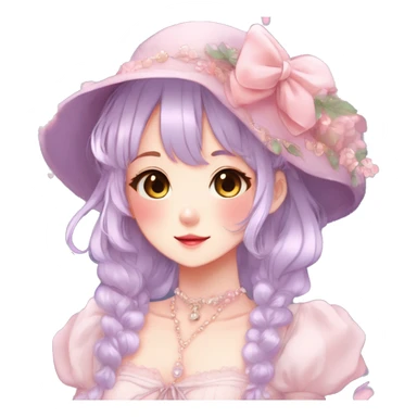 Gorgeous anime style lady with blushing face and accessories cottagecore fairycore Kawaii anime colorful pearly romantic aesthetic trending style sticker