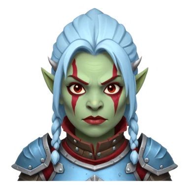 
Fantasy Christmas orc legion soldier icon, iron tundra army theme, heavy winter armor, disciplined brutal look, icy blue steel armor with deep crimson accents, frozen metal texture, cold winter atmosphere, female variant
 sticker