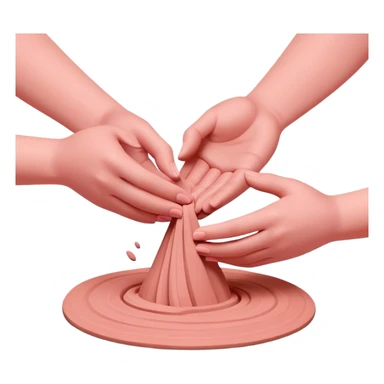 hands wedging a pink clay on a table, pressing and folding the clay sticker