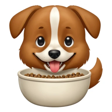 happy dog with a bowl of kibble, mouth open sticker