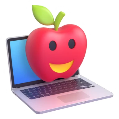 Remove the Mac logo from the laptop, keeping the rest of the image unchanged. Maintain the modern 3D Apple emoji style, soft shadows, glossy details, and transparent background. sticker