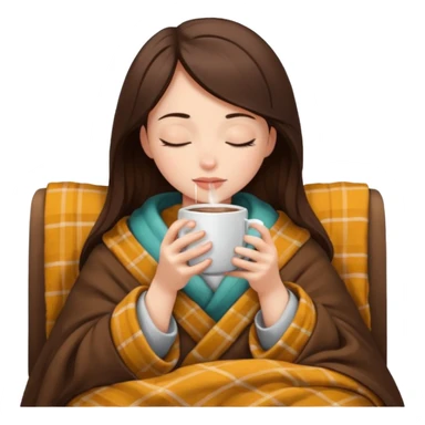 girl brunette inside a blanket sipping coffee eyes closed sticker