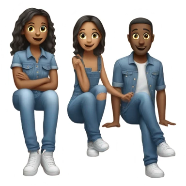 Two girls and one guy hanging out on stairs in denim outfits sticker