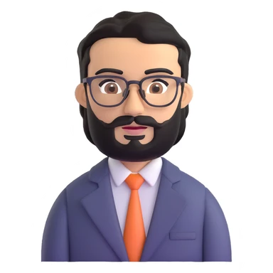 man with medium black beard, black hair, connected unibrow, olive tan skin, brown eyes, glasses, wearing a professional business suit sticker