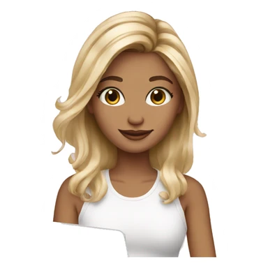 blond balayage girl with laptop sticker