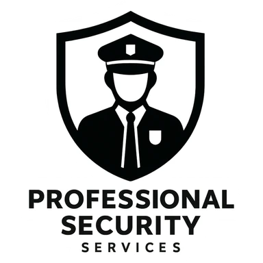Professional security services logo, featuring a shield and a guard icon. sticker