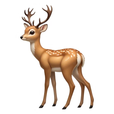 cinematic-[deer]-realistic-full-body-standing on all fours-emoji,-tail-tucked-close,-head-tilted-dramatically,-sleek-[fawn]-fur,-simplified-yet-realistic-focused-features,-highly-detailed,-glowing-with-an-almost-sarcastic-glow big antlers sticker