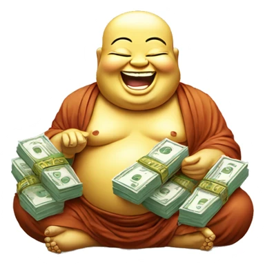 laughing buddha holding stacks of money sticker