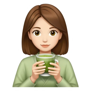 Woman with brown hair holding a cup of matcha sticker