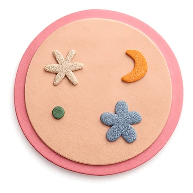 soft pastel round button icon with tiny doodles with a pink border sticker