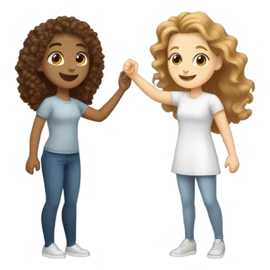 two white girls (one with brown curly hair and one with light brown straight hair) high fiving sticker