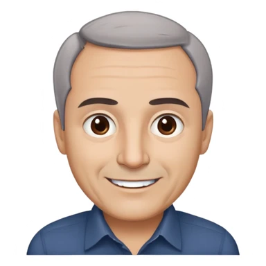 Famous Puerto Rican actor René Monclova with round face, wide jaw, light complexion. Expressive brown eyes, thick eyebrows. Short gray hair with visible receding hairline. Friendly smile. Wearing a dark formal shirt. sticker