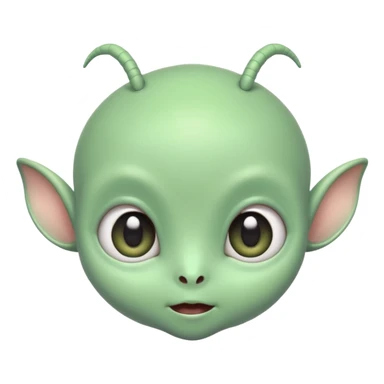 ortrait of a cute alien with round head, big shiny eyes, pastel green skin, small antennae, friendly expression, cartoon style sticker
