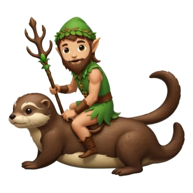 tiny forest elf man long brown hair beard riding an otter sticker
