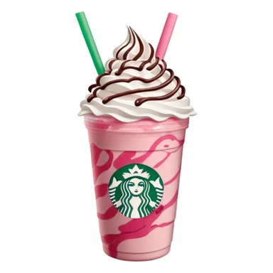 Strawberry Starbucks frappe with strawberry jam at the bottom with whipped cream and chocolate drizzle sticker