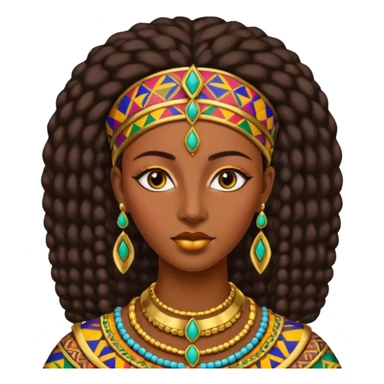 Create me an emoji of a beautiful Ethiopian Queen of Sheba wearing a colorful African patterns. sticker