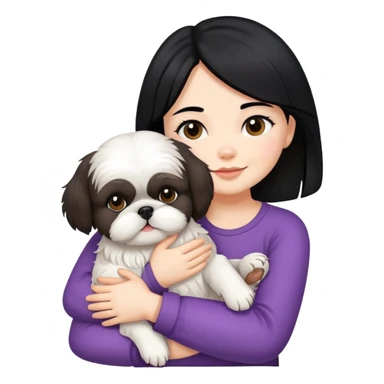A girl with black hair hugging a Shih Tzu dog sticker