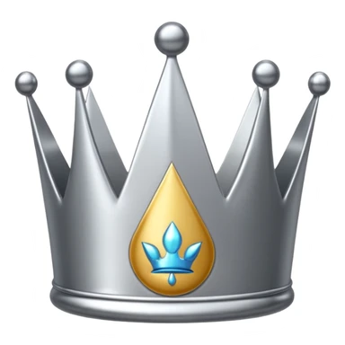 A luxury silver crown emoji, chrome metallic finish, smooth rounded edges, subtle sparkle, polished reflective surface, cute proportions, iOS emoji style, centered on a clean white background, soft studio lighting, no outlines sticker