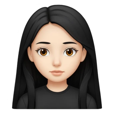 Cabelos pretos longos lisos ,olhos castanhos puxadinho para cima. Pele clara ,nariz pequeno ,lábios carnudos ,adolescente sticker