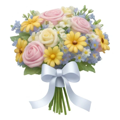 A pastel bouquet of flowers with a thin white ribbon sticker
