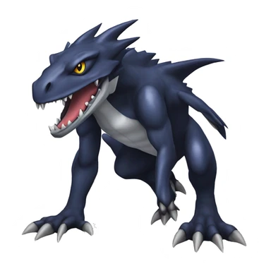 Black, Cool, Edgy, Garchomp-Nargacuga-Sergal Fakémon-Digimon with sharp markings,  full body sticker