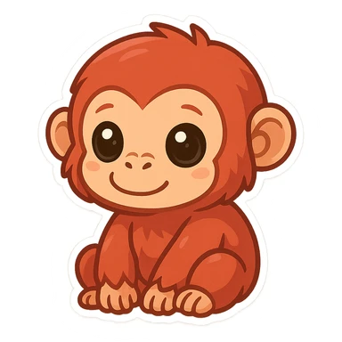 red ape, cute and chibi, big eyes, soft shading sticker