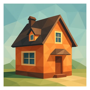 house, low-poly polygonal style, geometric shapes sticker