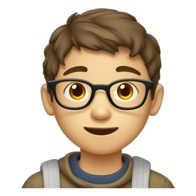 A 12-year-old boy with short brown hair and glasses eats soup sticker