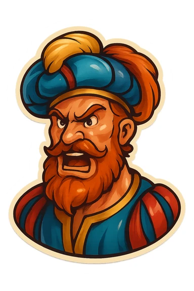 Red-bearded Landsknecht bust showing anger, flat lightning sticker