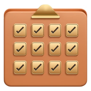 modern elegant planner with checkmarks emoji, 3D style, pastel terracotta, beige or pink and gold, clean design sticker