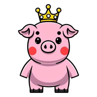 cute pig with a golden crown, styled like LEGO Duplo, clearly visible block elements and studs, chunky, colorful, simple, playful sticker