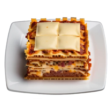 Square piece of lasagna with distinct layers of pasta, meat, and cheese sticker