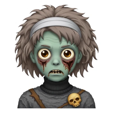 brown fluffy haired grey zombie with turtleneck sweater and hair band sticker
