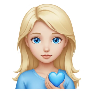 Blonde girl with blue eyes holding a blue heart sticker