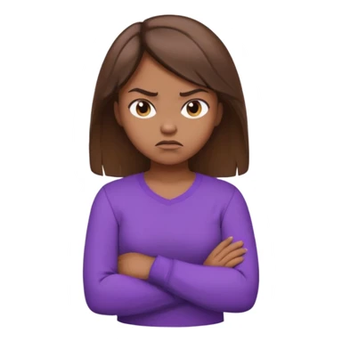 Girl with brown hair crossing arms in front of her chest and making an angry face with a purple longsleeve shirt on and be more pouty sticker