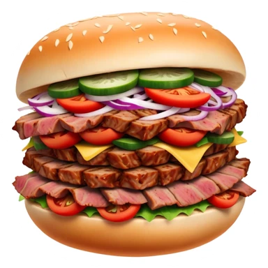 Cinematic Realistic Doner Kebab Dish Emoji, showcasing succulent, spiced meat shaved from a rotating spit rendered with lifelike detail and dynamic, appetizing lighting. sticker