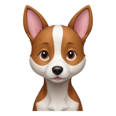 Medium-sized dog with a slim build and short reddish-brown fur. She has large upright ears with a soft expression, slightly graying around her muzzle and eyes, and a pinkish nose. Her chest features a white patch in the shape of a vertical stripe, and her tail is thin and slightly curved. sticker