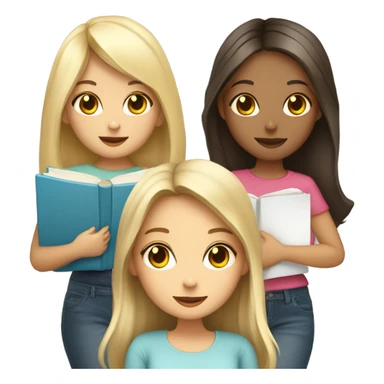 4 cute girls holding books. 2 brunette and 2 blonde sticker