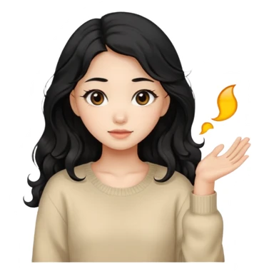Beautiful girl,Black hair, wavy long hair,Black eyes,Chinese, beige sweater  sticker