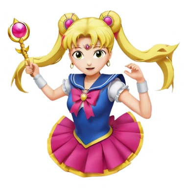Icon for Anime: vibrant, dynamic scene with Bishoujo Senshi Sailor Moon in action, featuring exaggerated expressions and colorful backgrounds. The design should reflect the distinct, energetic style of anime, with iconic eyes and unique visual elements. Transparent background. sticker