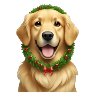 Golden retriever wearing a Christmas wreath around neck sticker